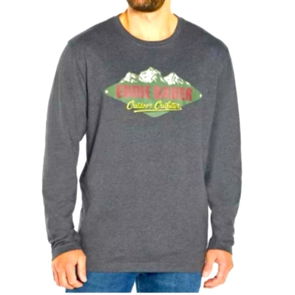 Eddie Bauer Men's Crewneck Graphic Tee Long Sleeve T-Shirt XLARGE Grey NWT​​​​